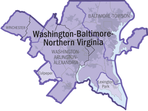 A map of the former DC-MD-VA-WV combined statistical area