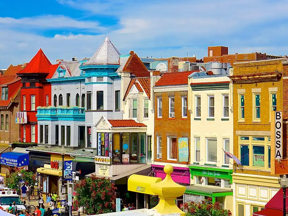 Storefronts in the Adams Morgan neighborhood of Washington, D.C., during Adams Morgan Day 2014