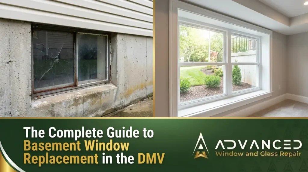 Basement window replacement in the DMV with a newly installed energy-efficient egress window and modern window well