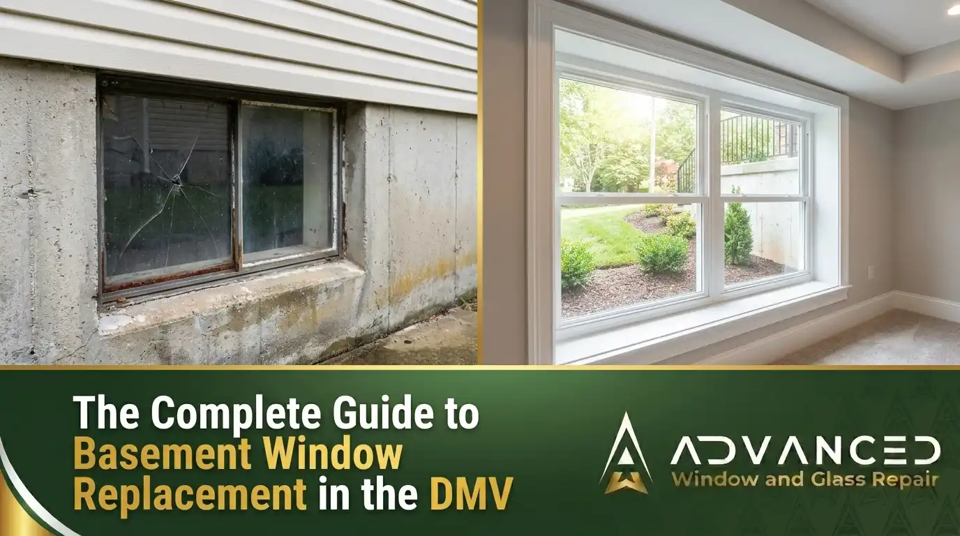 Basement window replacement in the DMV with a newly installed energy-efficient egress window and modern window well