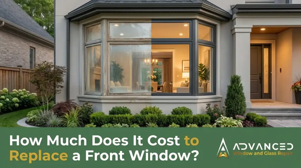 Advanced Window & Glass Repair replacing a front window on a residential home with professional installation