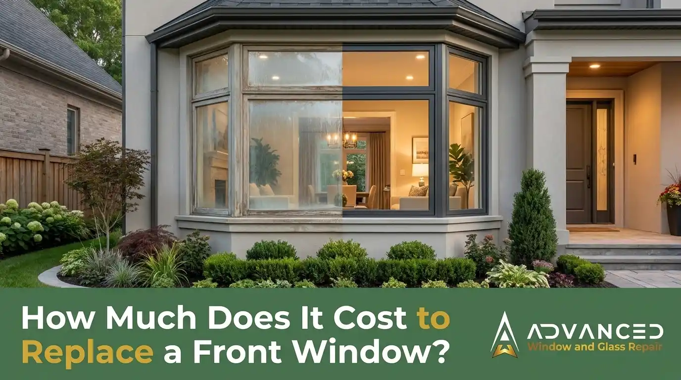Advanced Window & Glass Repair replacing a front window on a residential home with professional installation