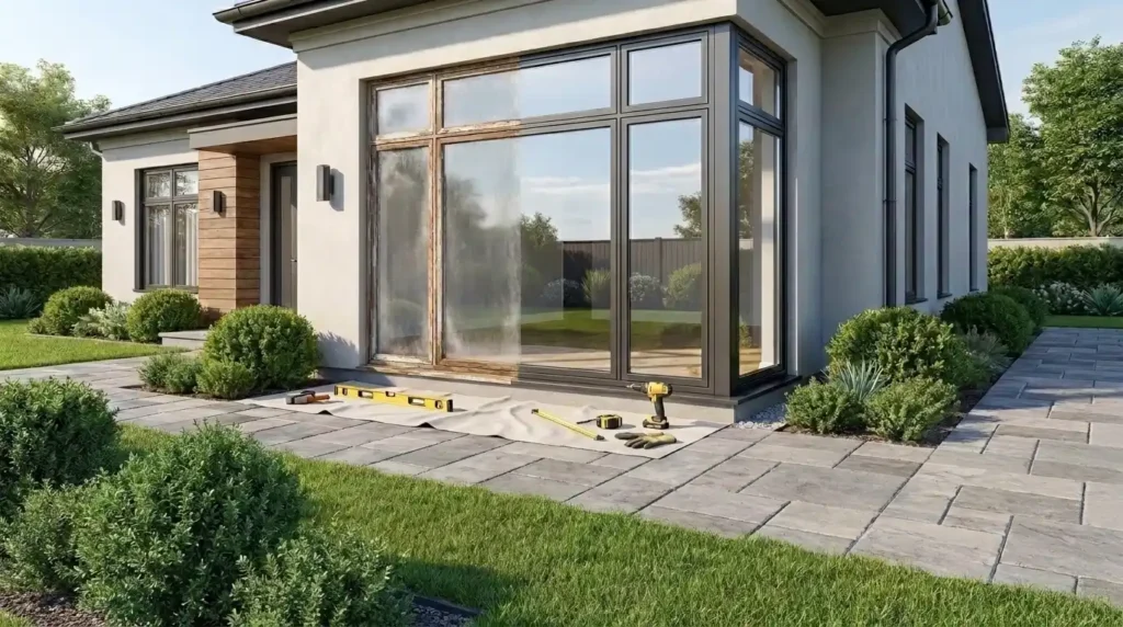 Front window replacement by Advanced Window & Glass Repair showing a newly installed energy-efficient residential window