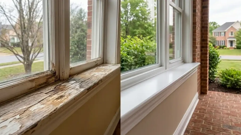 Window sill replacement in Woodbridge, VA by Advanced Window & Glass Repair with professional installation and repair services