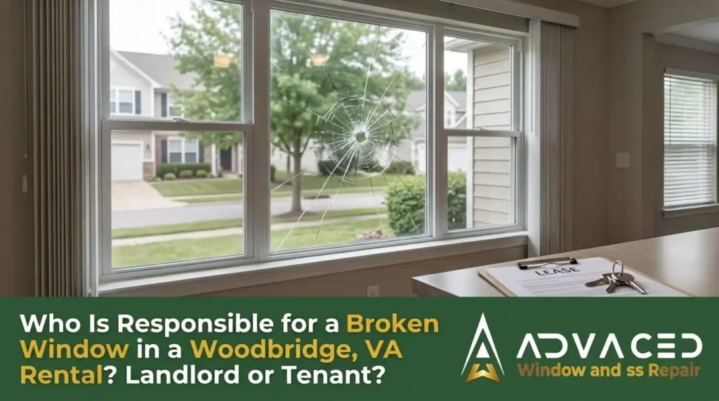 Broken rental property window repair in Woodbridge, VA by Advanced Window & Glass Repair