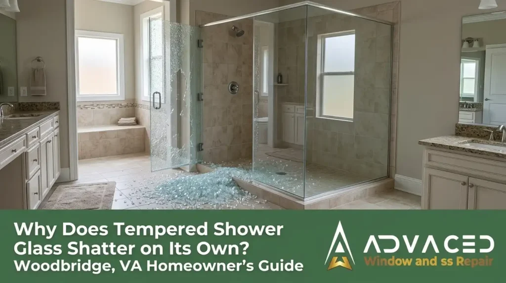 Shattered tempered shower glass replacement in Woodbridge, VA by Advanced Window & Glass Repair